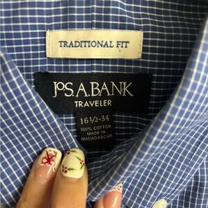 Jos. A. Bank Traveler Blue Plaid Dress Shirt